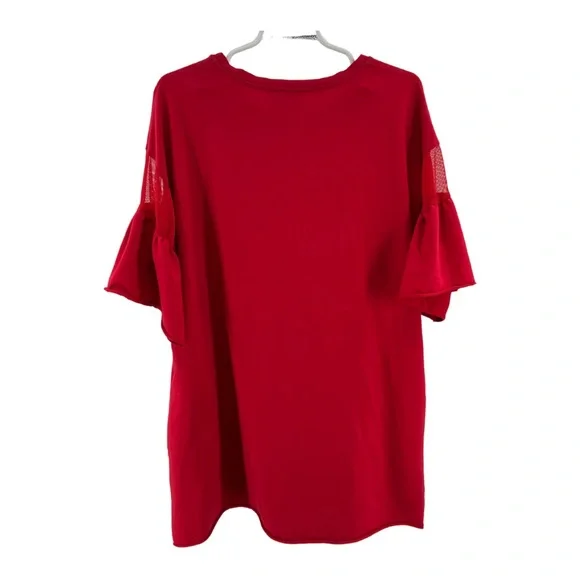 Umgee red t-shirt dress short bell sleeve mesh detail mini dress casual - Picture 3 of 6